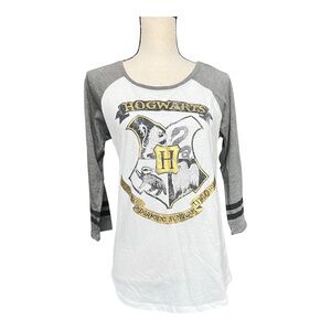 Hogwarts Crest Girls Long Sleeve Tee - Gray and White